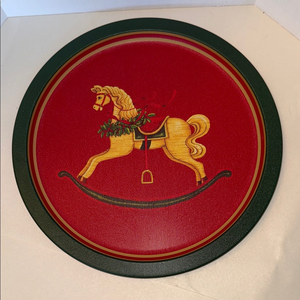 Wang’s Serving Tray 12” Festive Red Rocking Horse Holiday Decor